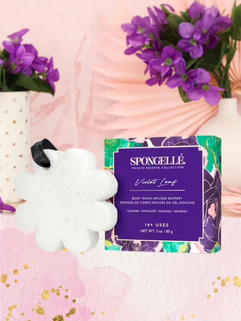 Spongelle Violet Leaf Boxed Flower Body Wash Infused Buffer Sponge *BNIB